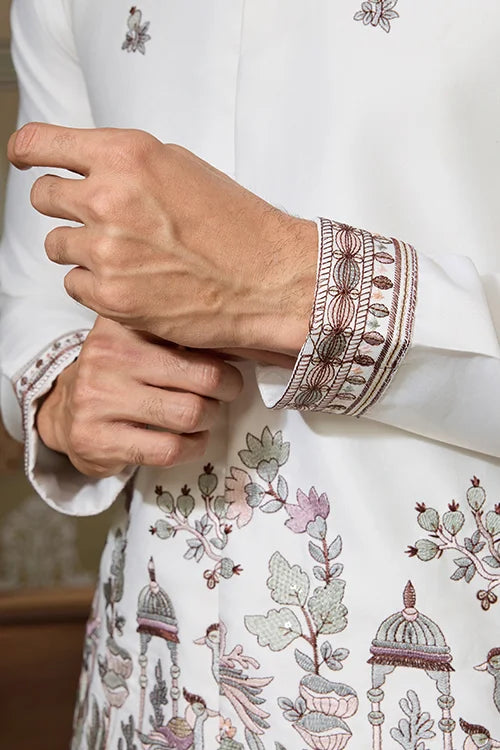 White Silk Koti Kurta for Men