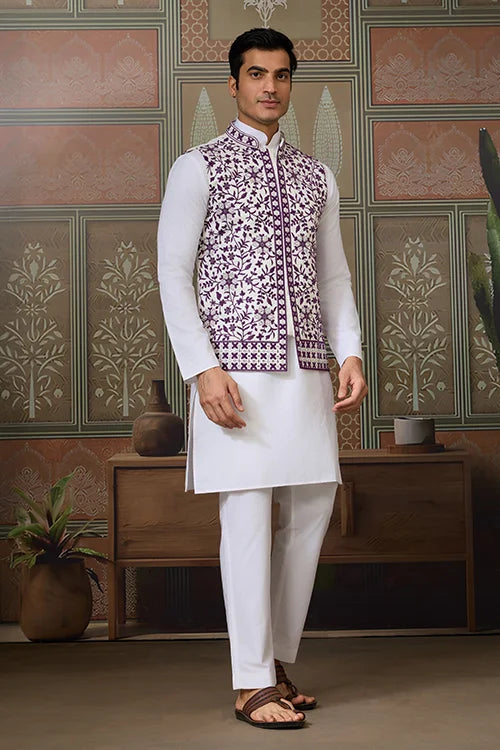 White Kurta Pajama with Jacket