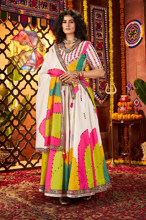 White Mirror Work Choli Navratri