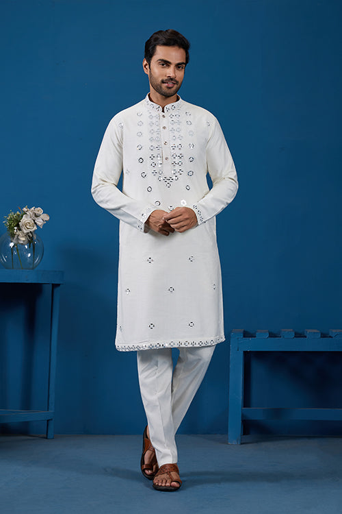 White Silk Kurta Pant Set