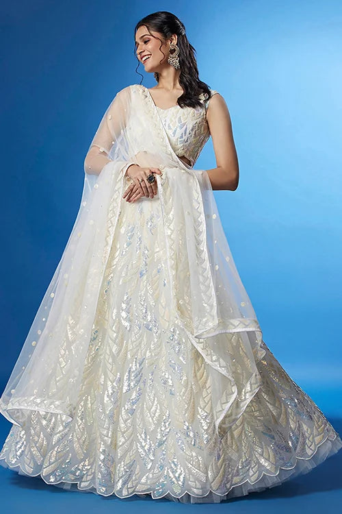 White Soft Net Sequins Lehenga Choli