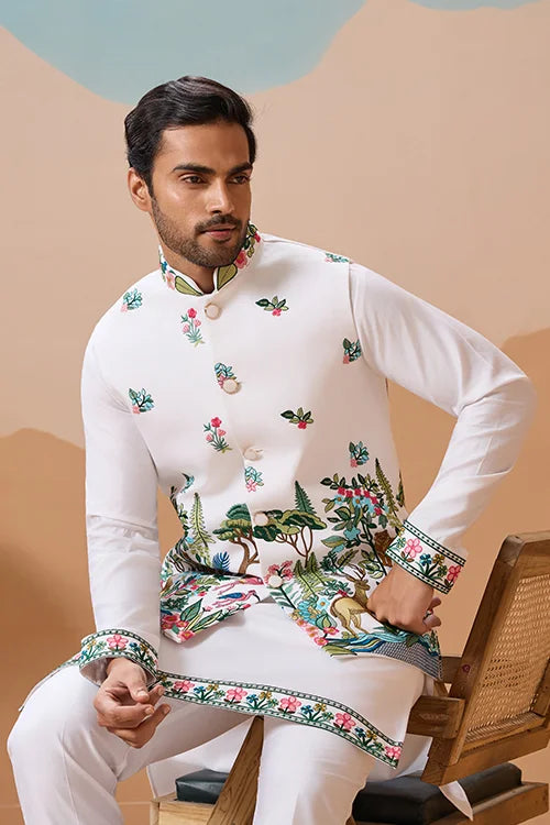 White Mens Koti Kurta