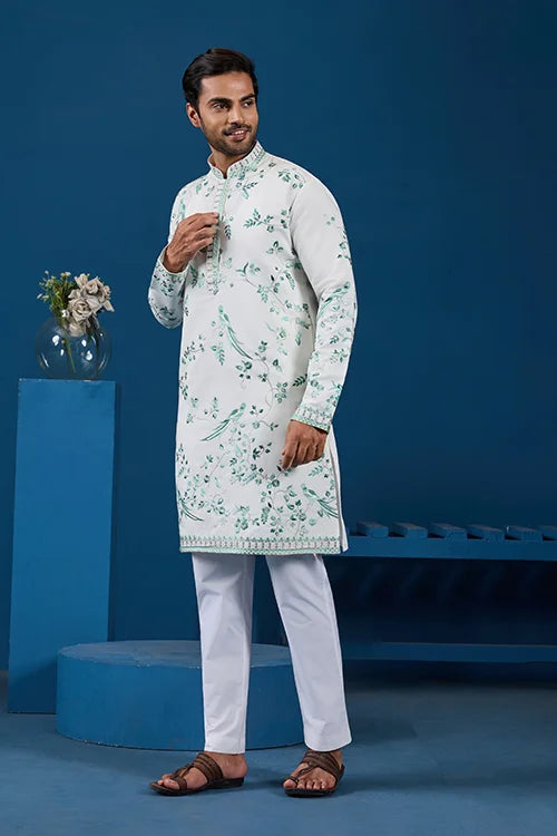 White Viscose Silk Kurta