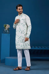White Viscose Silk Kurta