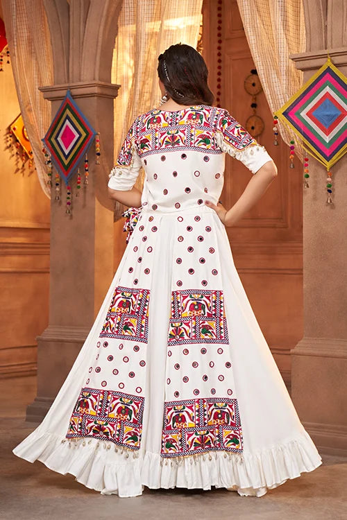 White Beautiful Embroidered Designer Koti Style Chaniya Choli for Navratri
