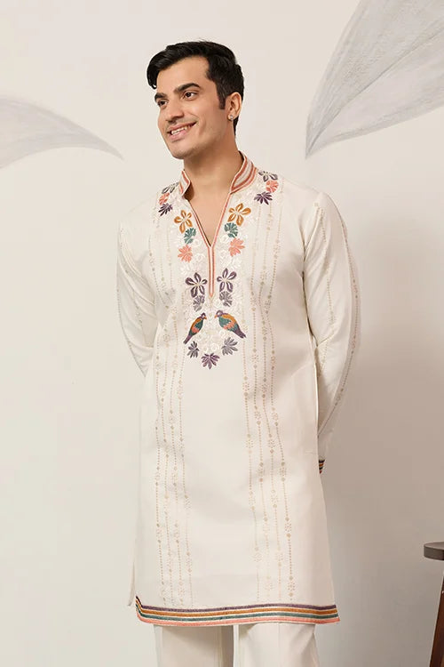 V Neck White Kurta Pant