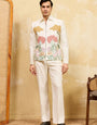 White Velvet Embroidered Bomber Jacket with Pant for Mens Wear