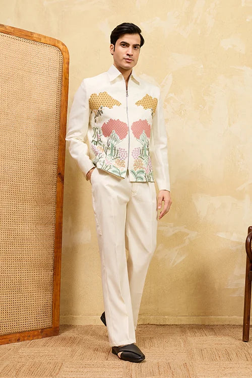 White Velvet Bomber Jacket for Men