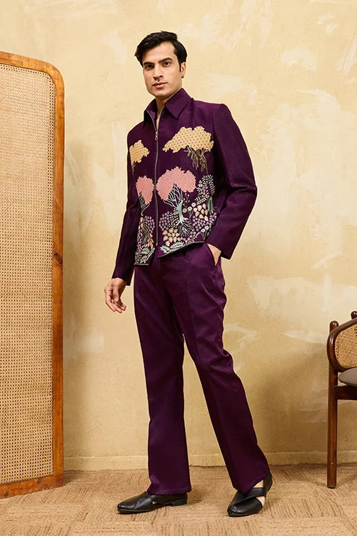 Mens wine velvet party outfit