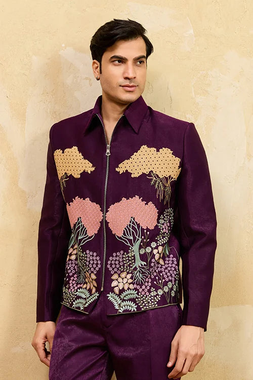 Wine velvet jacket and pants set