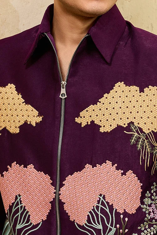 Wine velvet bomber jacket set