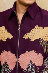 Wine velvet bomber jacket set