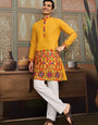 Classic Yellow Cotton Mens Ready to Wear Kurta for Navratri