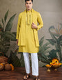 Stylish Look Perfect Haldi Yellow Color Men's Kurta with Dupatta