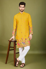 Yellow Embroidered Haldi Kurta Men