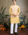 Yellow Roman Silk Kurta with Jacquard Koti Elegant Ethnic Wear