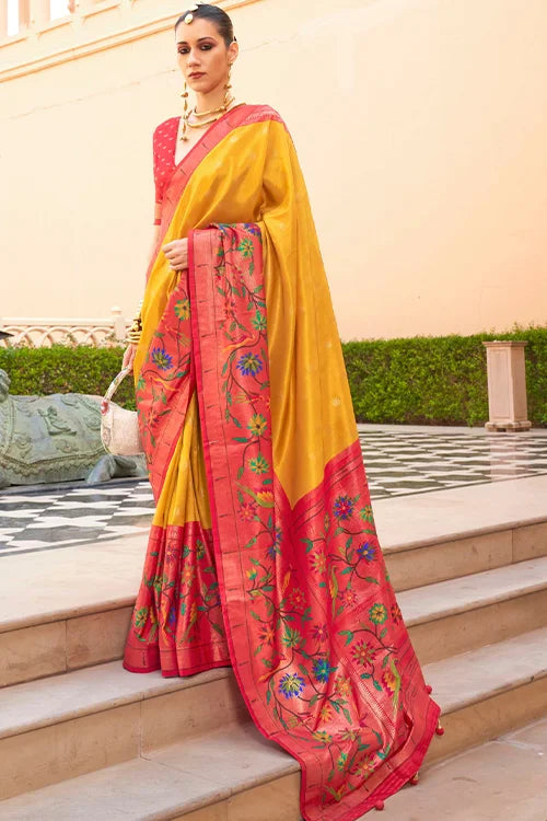 Yellow Zari Weaving Silk Saree