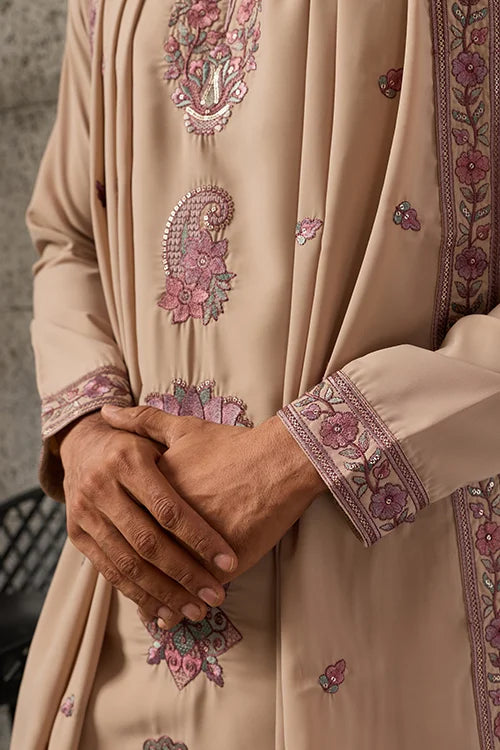 Elegant Beige Japanese Fabric Ethnic Kurta Dupatta Set for Men