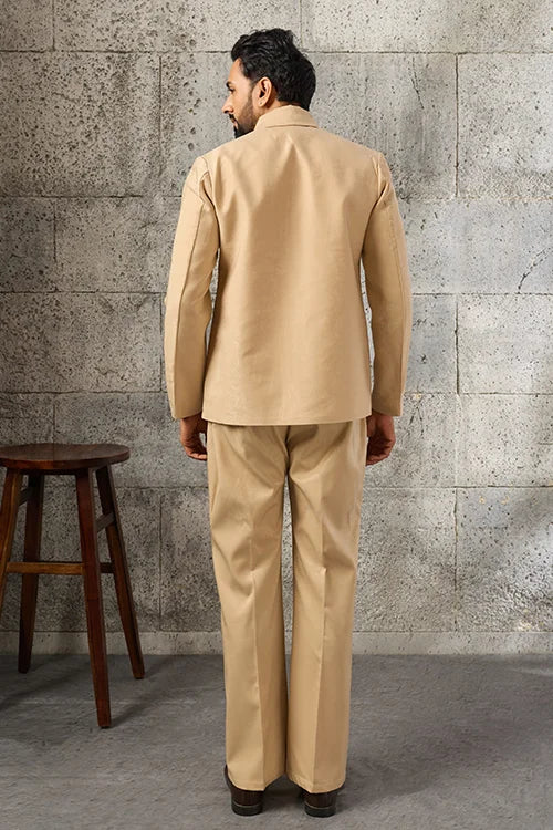 Back View of Premium Designer Beige Mirror Work Men's Bomber Jacket