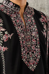 Close-Up of Elegant Black Japanese Fabric Kurta Dupatta Set