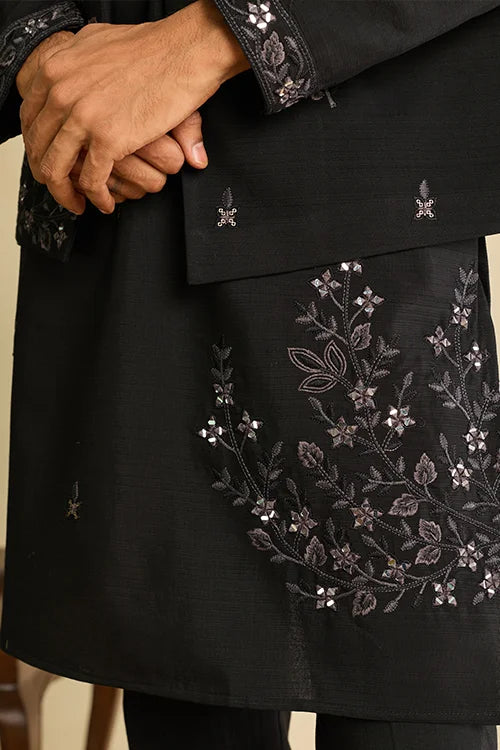 Side View of Premium Designer Black Mirror Work Koti Kurta Set
