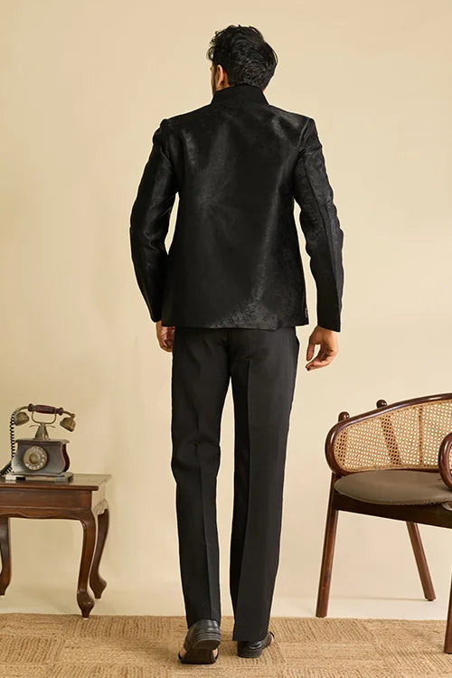 Back View of Premium Designer Black Mirror Work Men's Bomber Jacket