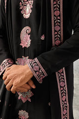 Detailed Embroidery on Royal Black Japanese Fabric Kurta Dupatta Set