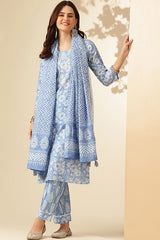 Sky Blue Kurti Set with Chanderi Cotton Dupatta - All Sizes