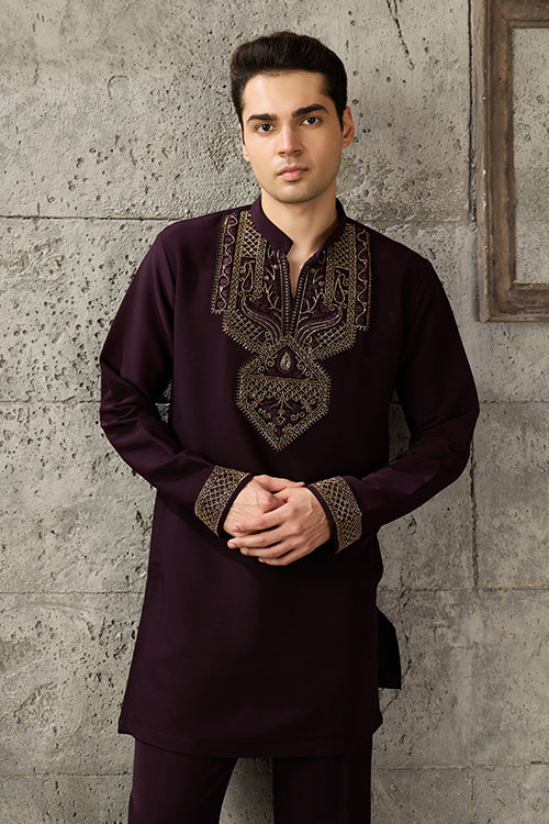 Designer Wear Purple Japanese Fabric Kurta for Men