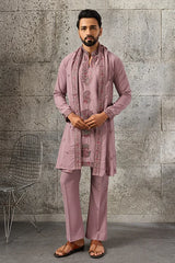Detailed Embroidery on Luxury Dusty Pink Japanese Fabric Kurta Dupatta Set
