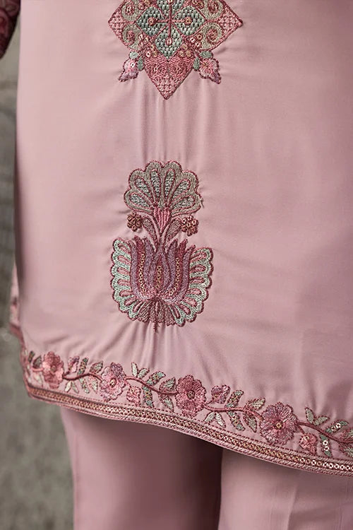 Luxury Dusty Pink Japanese Fabric Ethnic Kurta Dupatta Set for Men