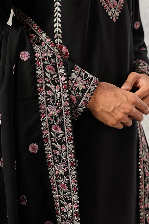 Side View of Elegant Black Japanese Fabric Kurta Dupatta Set