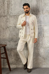 Exclusive Wedding Special White Mirror Work Men's Bomber Jacket