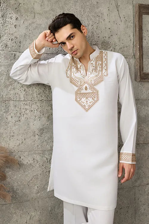 White Japanese Fabric Exclusive Kurta for Mens Wear