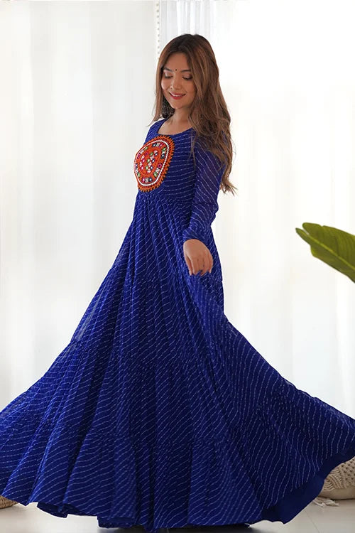 Royal Blue Georgette Anarkali Gown for Navratri Celebration