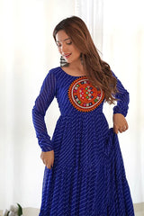 Stylish Royal Blue Laheriya Print Anarkali Gown with Dupatta