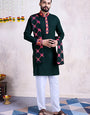 Green Color Men's Wear Embroidered Kurta with Dupatta Collection