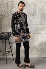 Luxury Black Japanese Fabric Embroidered Kurta Set for Men