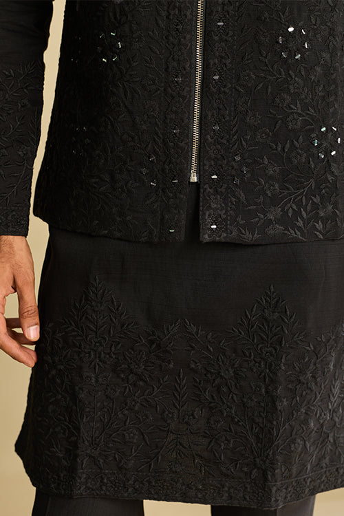 Luxury Black Wedding Koti Kurta Set for Men