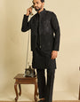 Luxury Black Viscose Silk Embroidered Koti Kurta Set for Men's Wear