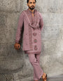 Luxury Dusty Pink Japanese Fabric Embroidered Kurta Dupatta Set for Men