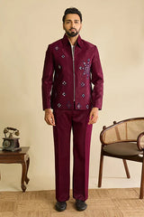 Close-Up of Mirror Work on Premium Maroon Men's Bomber Jacket