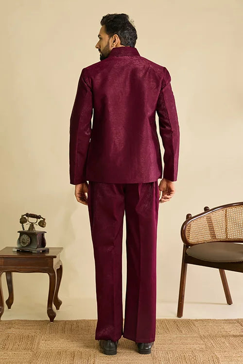 Back View of Premium Designer Maroon Mirror Work Men's Bomber Jacket