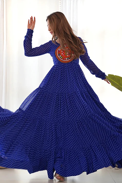 Royal Blue Georgette Anarkali Gown with Traditional Design