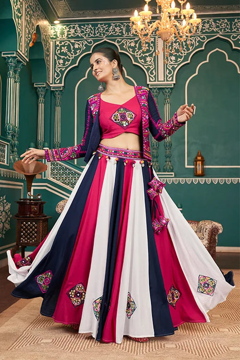 Navaratri Special Silk Lehenga Choli Dupatta Printed Work Real Mirror Work Lehenga For Navratri Chaniya Choli Bridesmaids chaniya Choli on sale