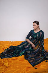 Wedding saree in petrol
