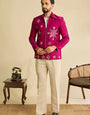 Premium Designer Ethnic Wear Magenta Mirror Work Mens Jacket