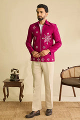 Premium Designer Ethnic Wear Magenta Mirror Work Men's Jacket