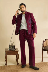 Premium Designer Maroon Mirror Work Men's Bomber Jacket