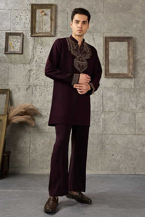 Designer Wear Purple Japanese Fabric Kurta for Men
